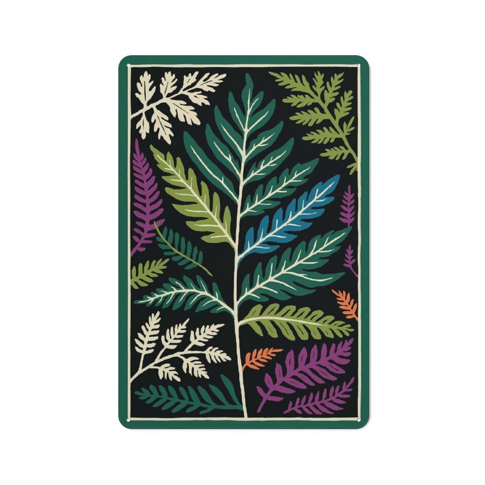 Junmoney Style-3 Tin Wall Plaque 30X20cm With Ferns On Black Background For Guest Room Or Hallway, For Updating Guest Room And Hallway After Moving