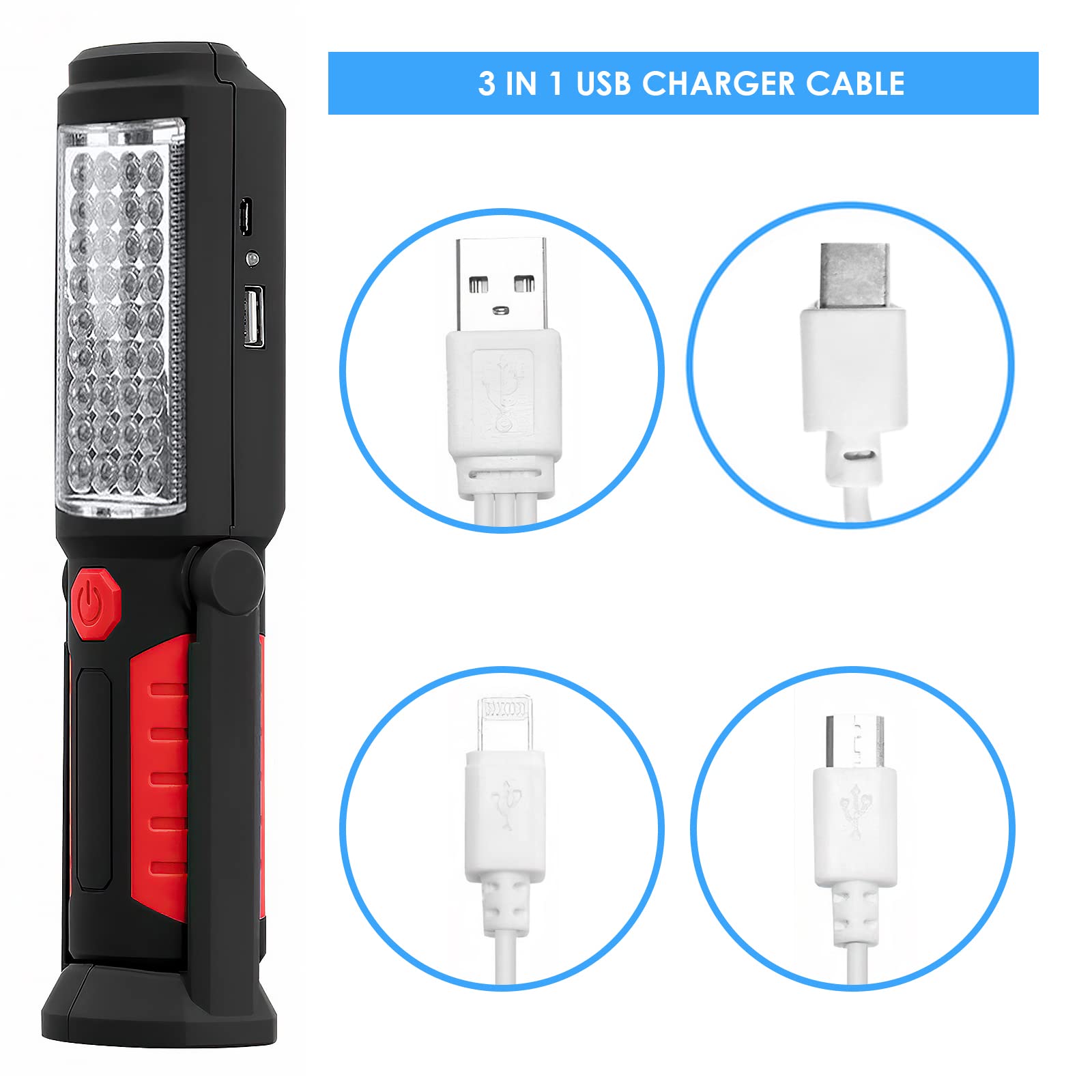MODOAO Rechargeable COB LED Work Light 700 Lumens With Magnetic Base & USB Charging