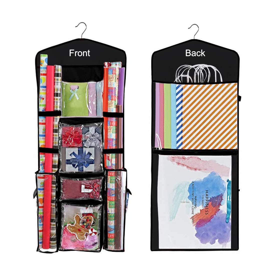 Lxtaoler Black Christmas Wrapping Paper Storage Bag,Waterproof Wrapping Paper Holder For Bows, Tags & Ribbons 40"X17" (Black)