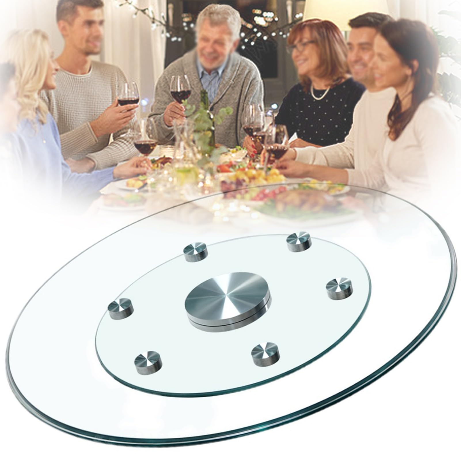 Lazy Susan Assiette à dîner en Verre trempé rotative à 360 ° Assiette Centrale rotative pour Restaurant,dîner de Noël,fêtes d'anniversaire (Taille: 70 cm / 28 Pouces)