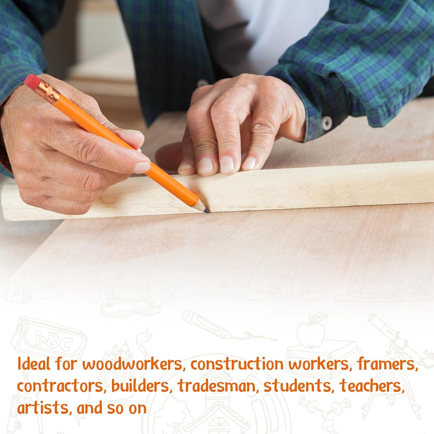 Fainne 96 Pcs Jumbo Pencil with Black Core Cedar Wooden Pencil with Eraser for Carpenters Students Teachers School Construction Woodworkers Beginners Office Workers (Orange,Classic)
