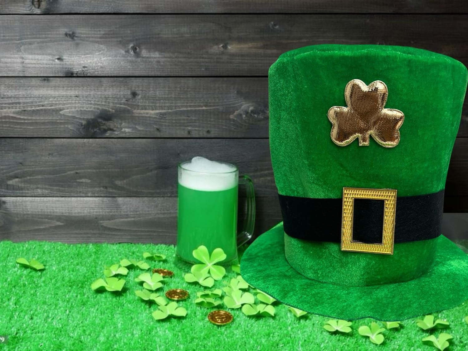 GiftExpress 2pc Leprechaun Top Hat with Beard for Adults, St Patrick's Day Green Top Hat