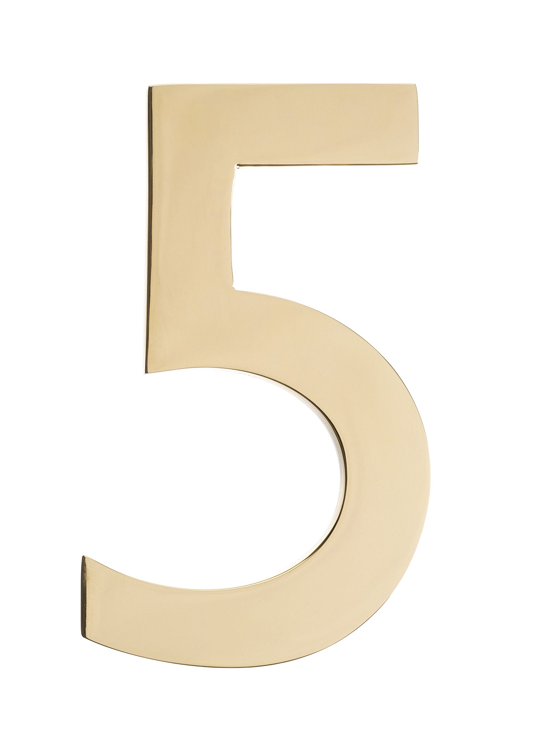 ARCHITECTURAL MAILBOXES3582PB-5 4 inch Solid Floating House Number, Polished Brass