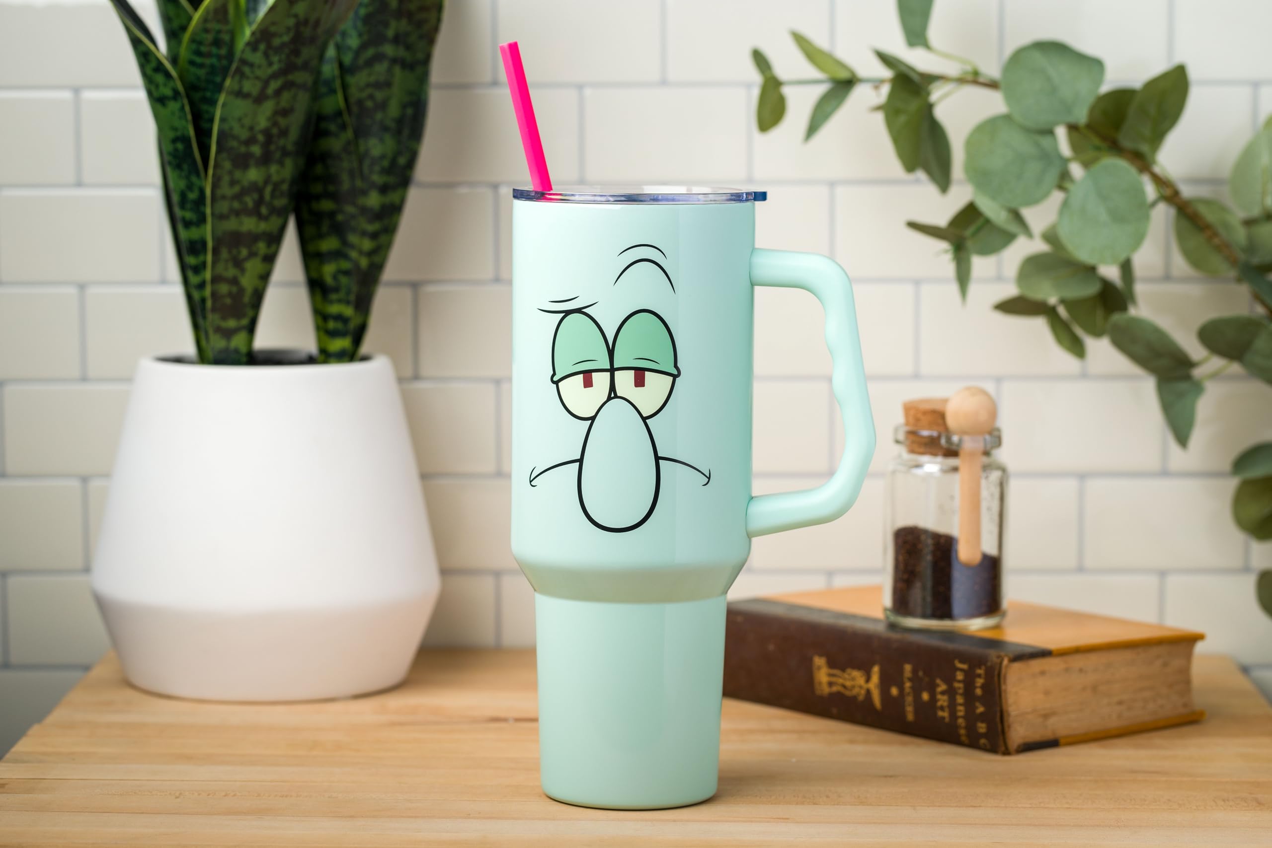 Silver Buffalo Sponge Bob Squidward Big Face Edelstahlbecher mit Griff, 1,2 l