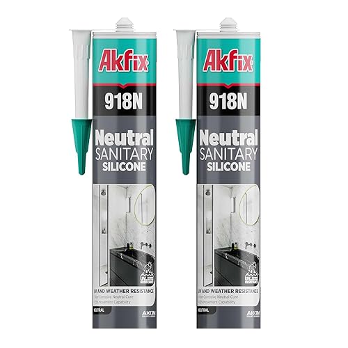 Akfix 918N Masilla de Silicona 100% Negra para Cocina y Baño (2x10.5 fl.oz.) - Sin Disolventes, Bajo Olor, Resistente a los Rayos UV y al Agua,