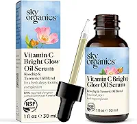 Sky Organics Sérum facial Bright Glow, sérum Vintamin C, ajuda a rejuvenescer a pele opaca, hidratante, promove uma aparência mais brilhante, com vitamina E, óleo de jojoba orgânico e óleo de rosa