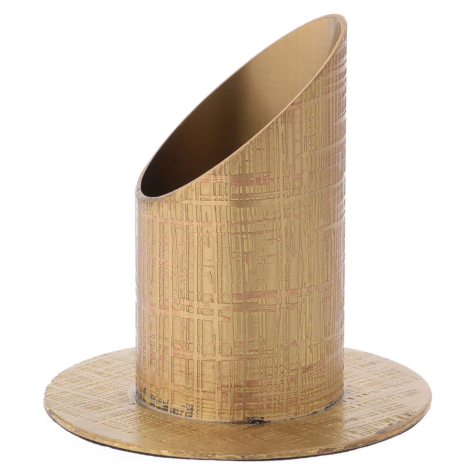 Candle Holder in Gold-Plated Brass with Engraved Surface