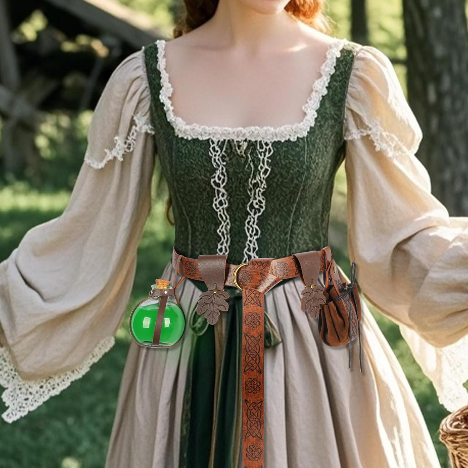 6Pcs Renaissance Belt Pouch,Medieval Viking Belt with Skirt Hikes,Potion Bottles for Men Women,Halloween Costume Accessories - Image 3