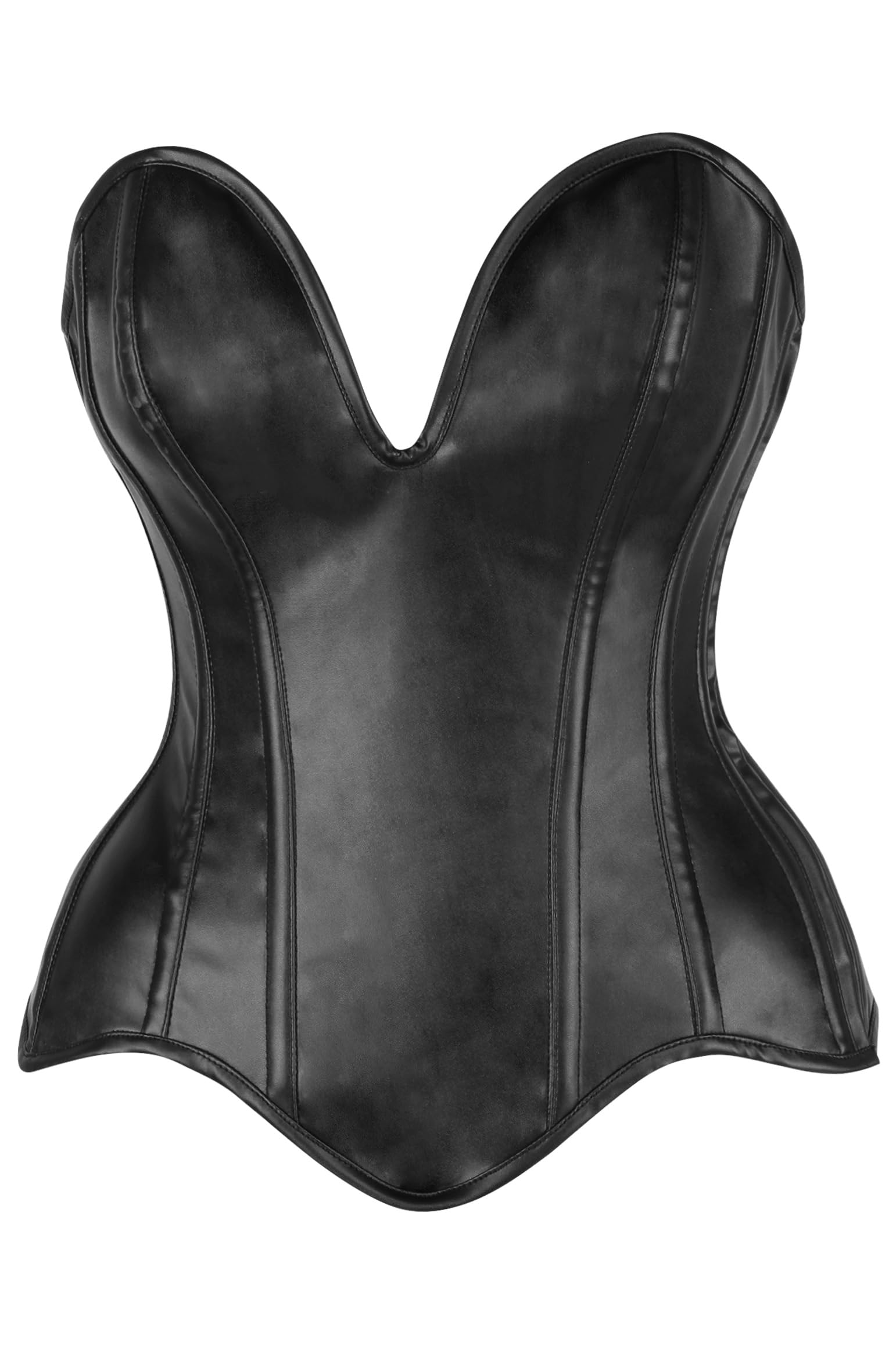 Daisy corsets womens Daisy Corsets Top Drawer Steel Boned Black Faux Leather Plunge Neckline Overbust Corset