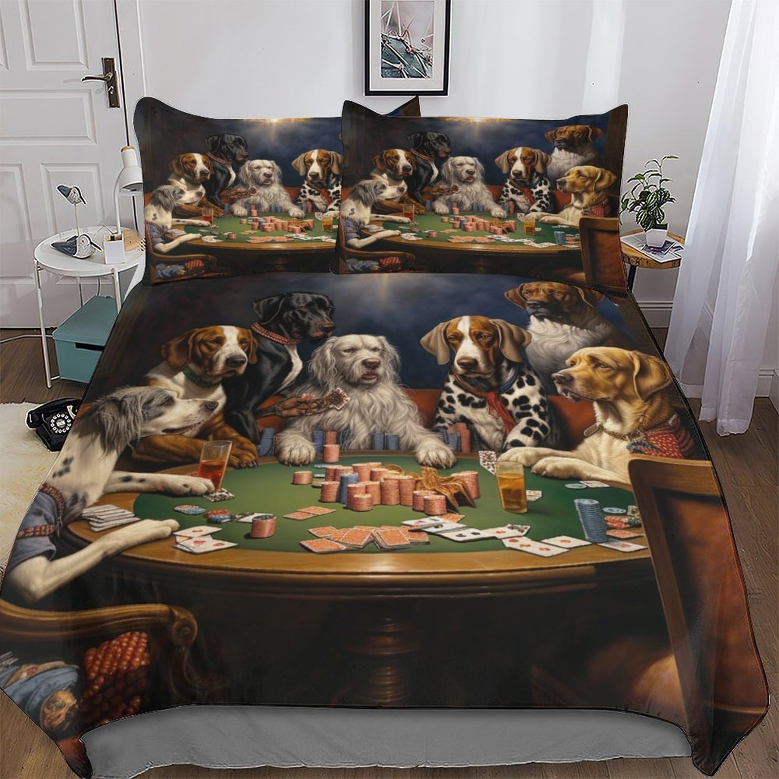 Housse de couette 3 pièces motif chien lit double en microfibre