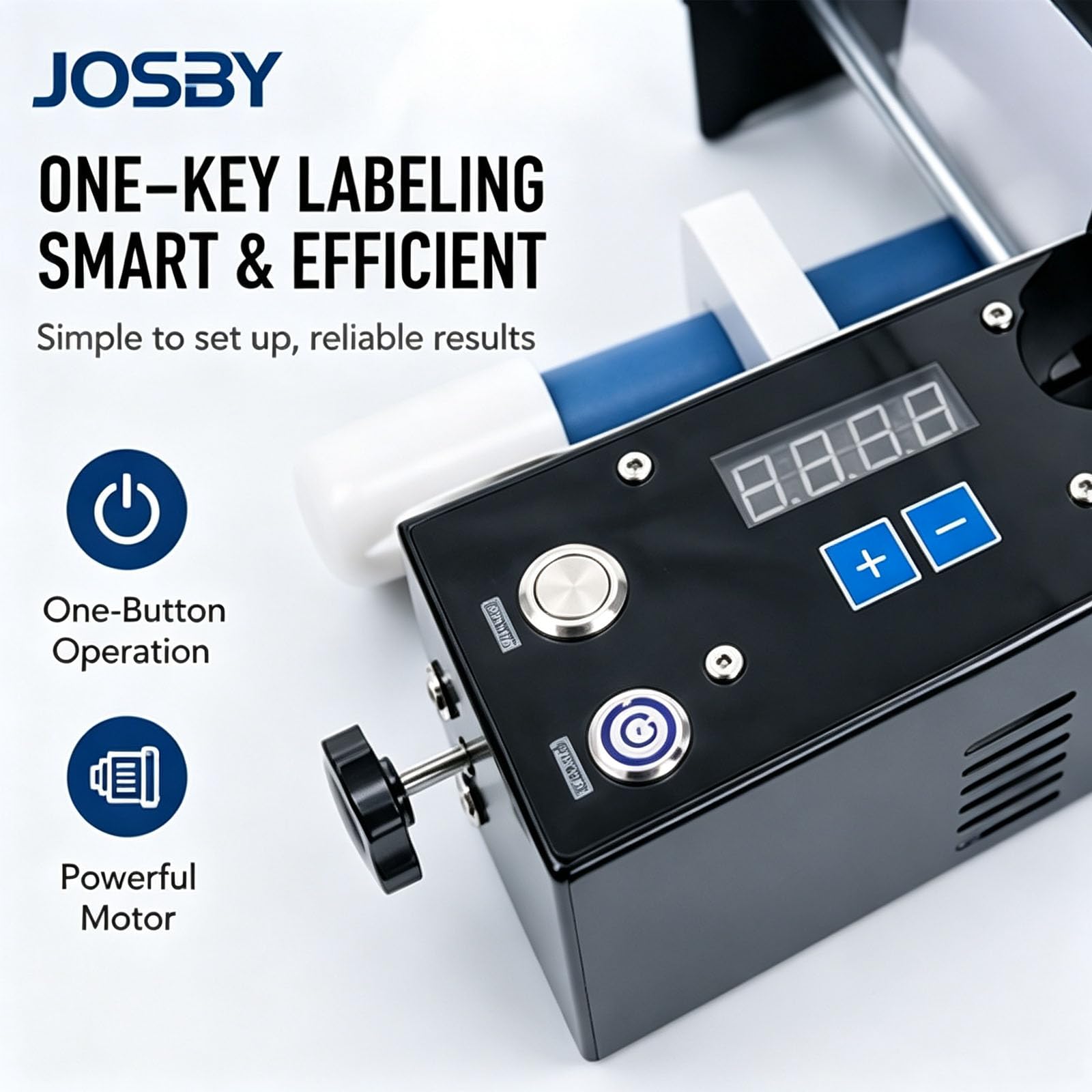 JOSBY Etichettatrice Semiautomatica per Bottiglie Rotonde, con Controllo Digitale, A Pulsante, Ideale per Piccole Fabbriche di Cosmetici, Bevande E Prodotti Farmaceutici