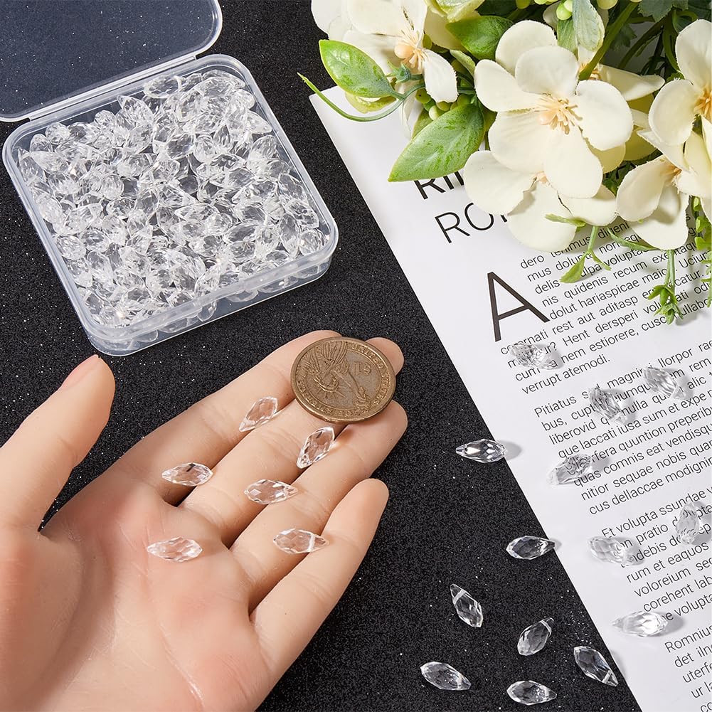 1 Box 200Pcs 6x12mm Teardrop Crystal Bead Suncatcher Glass Beads Tear Drop Transparent Clear Chandelier Top Drilled Faceted Spacer Loose Bead for Jewelry Making Earring Chandelier DIY Crafts - Image 3