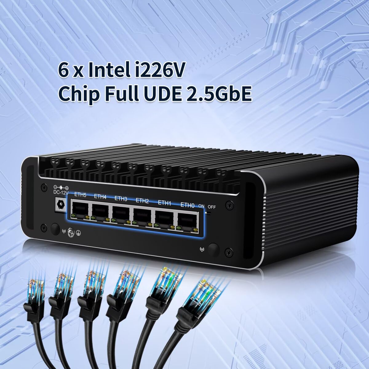 Mini PC N97 Firewall Sin Ventilador (hasta 3.6GHz), Micro Computadora de Hardware DDR5 16GB RAM 256GB con 6 x LAN 2.5GbE I226-V, OPNsense, Tipo C, TF, AES-NI