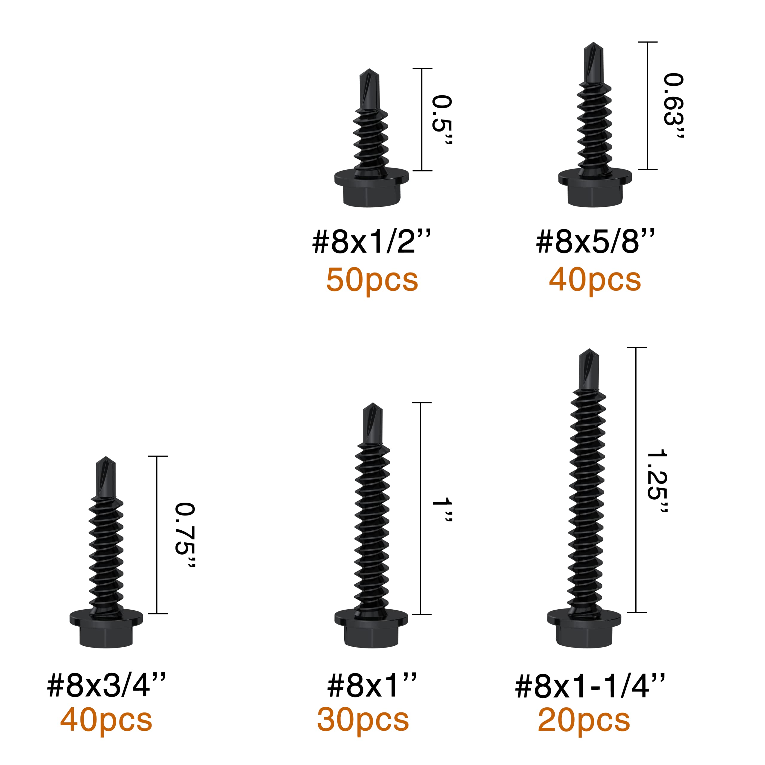 460-Piece Black Self-Drilling Screws Assortment Kit - #8 & #10 Hex Head, 410 Stainless Steel - View #9