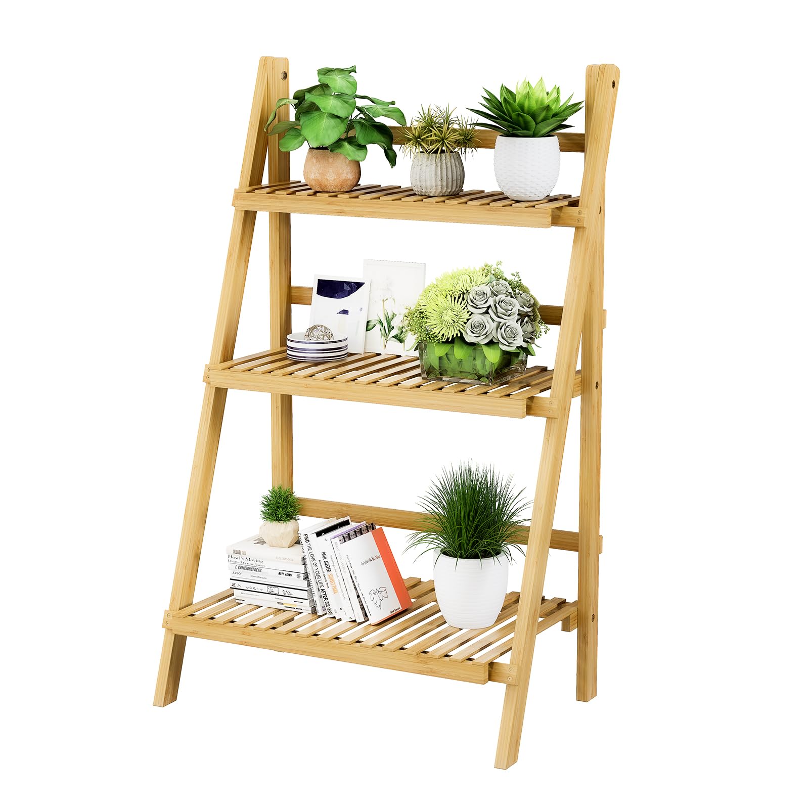 oakvivo 3-Tier Bamboo Ladder Shelf
