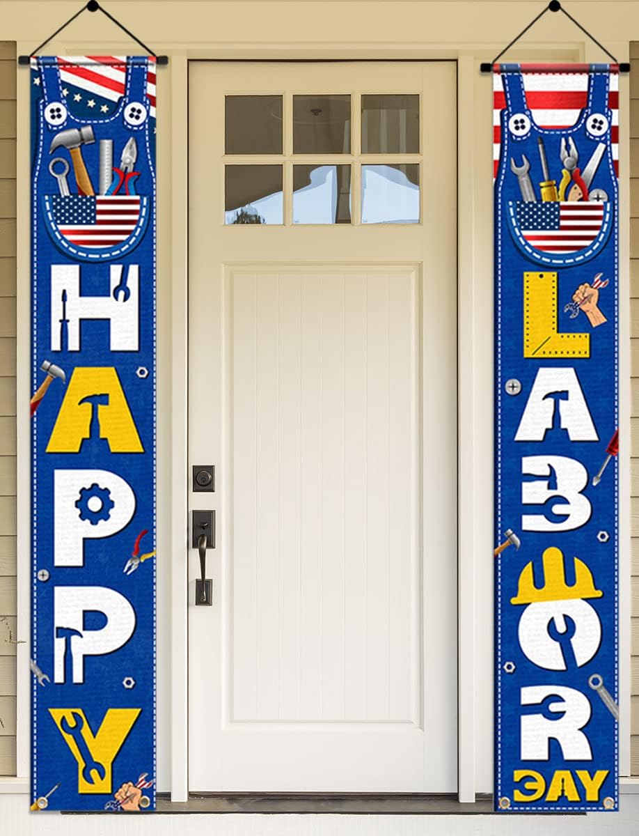 Labor Day Decoration,Happy Labor Day Porch Sign Banner,USA