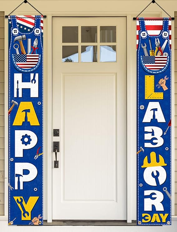 Labor Day Decoration,Happy Labor Day Porch Sign Banner,USA