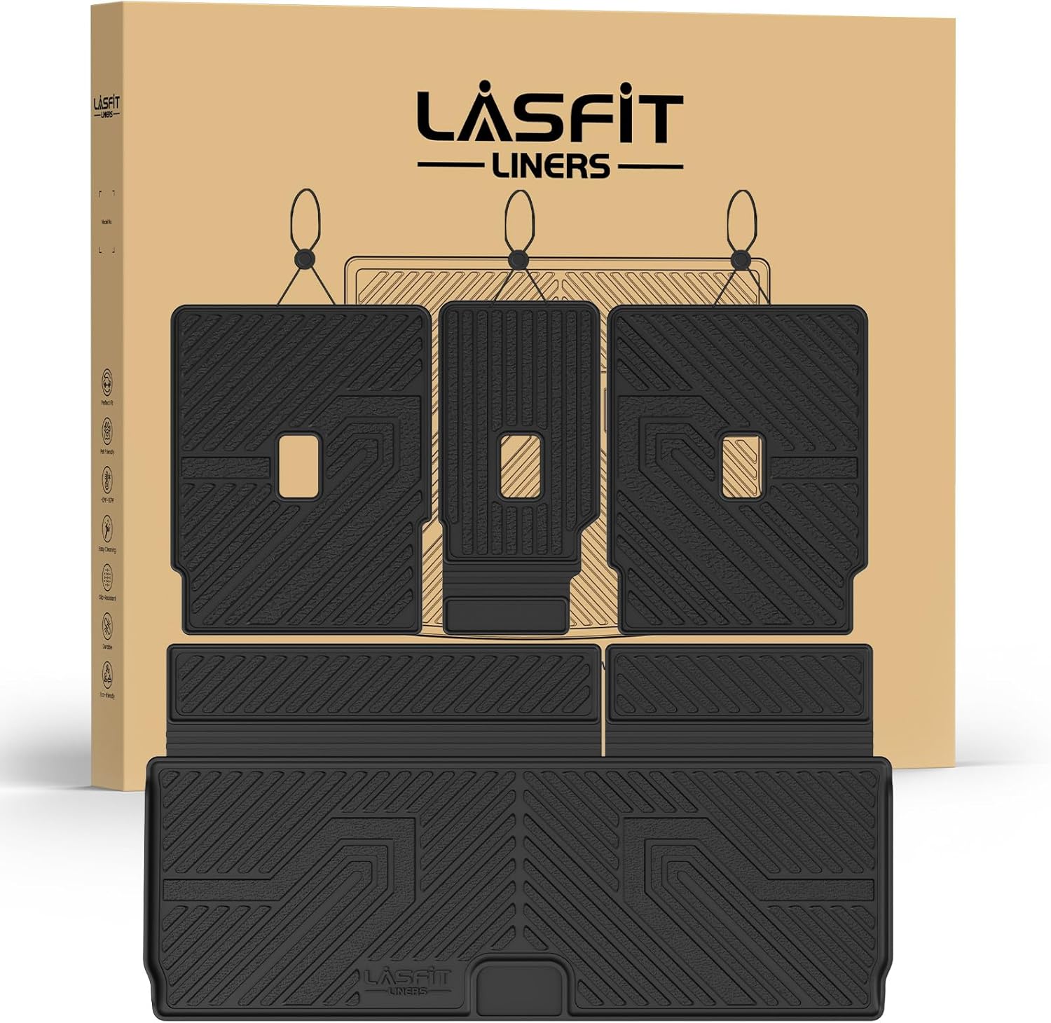 LASFIT Custom Floor Mats & Cargo Backrest Liner for 2025-2026 Ford Expedition & Lincoln Navigator 7-Seat - TPE All-Weather Easy Clean Protection