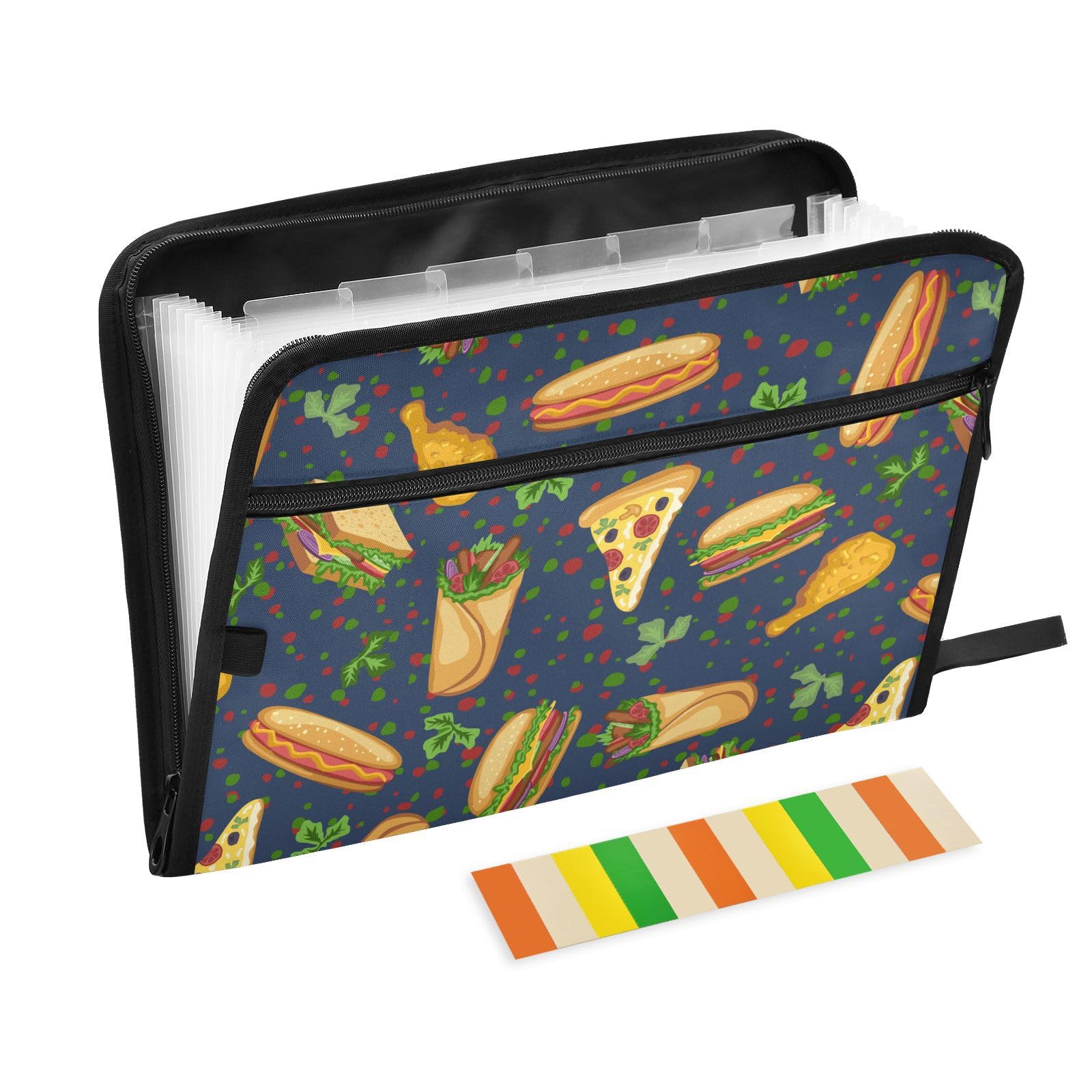 ZZKKO Hamburgers Cheeseburgers File Folders,Plastic Folders with 13 Pockets,Expandable File Folder for Documents School Students Office,Aesthetic Folder with Labels A4 Letter Size