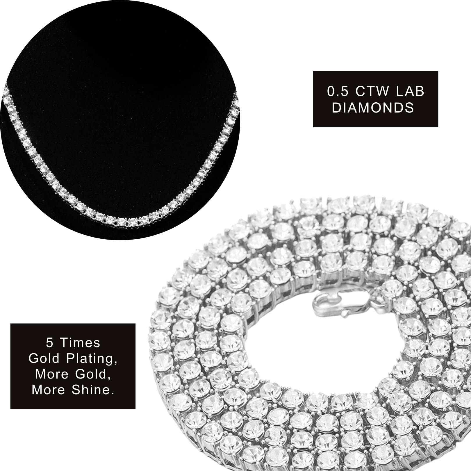 HALUKAKAH Catena da Tennis Uomo Iced out,5.5mm/3mm Catena d'oro Oro Reale 18k/Oro Bianco Platino/Placcato Nero Rodiato Bracciale Collana Girocollo,Diamanti da Laboratorio Set a Mano,Regalo per Lui