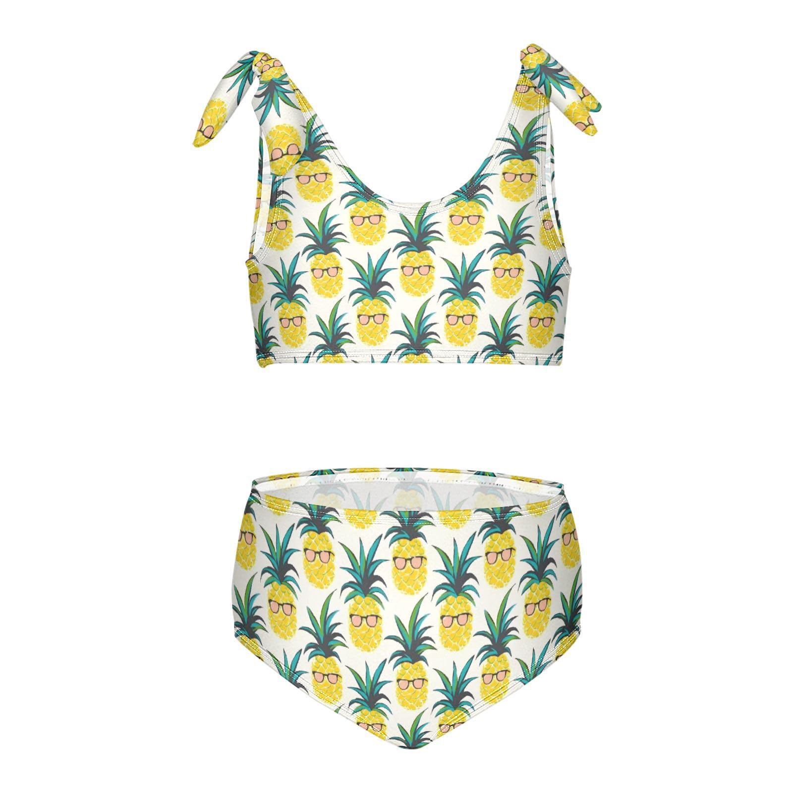 Pineapple Summer Bathing Suit Beach Swimwear Set Girls Two Piece Tankini Swimsuit, 11-12T