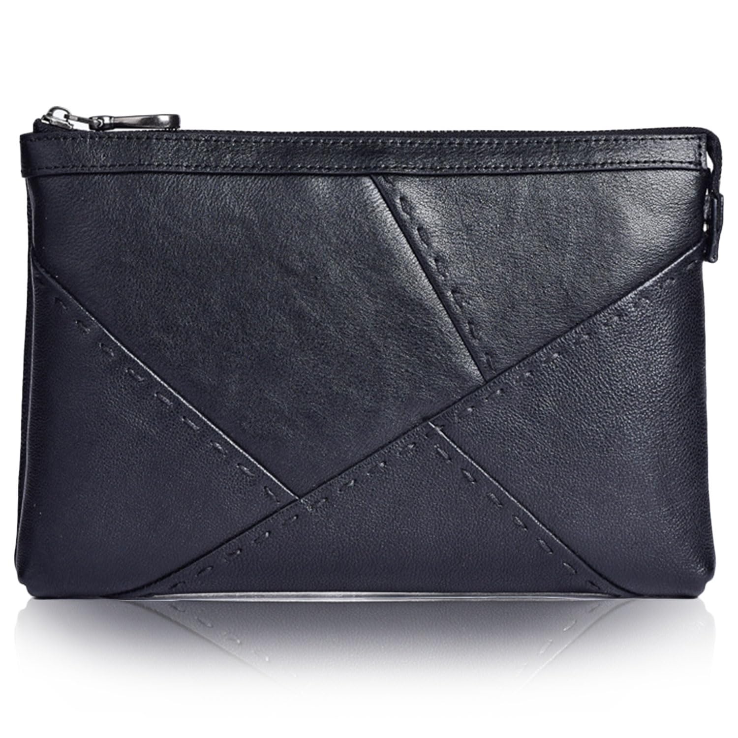 Grand Pochette de Poignet pour Homme, Sac à Main en cuir de vache tanné au végétal, Sacs Business Formelle Hommes Grand Portefeuille Polyvalent Mode Porte-documents
