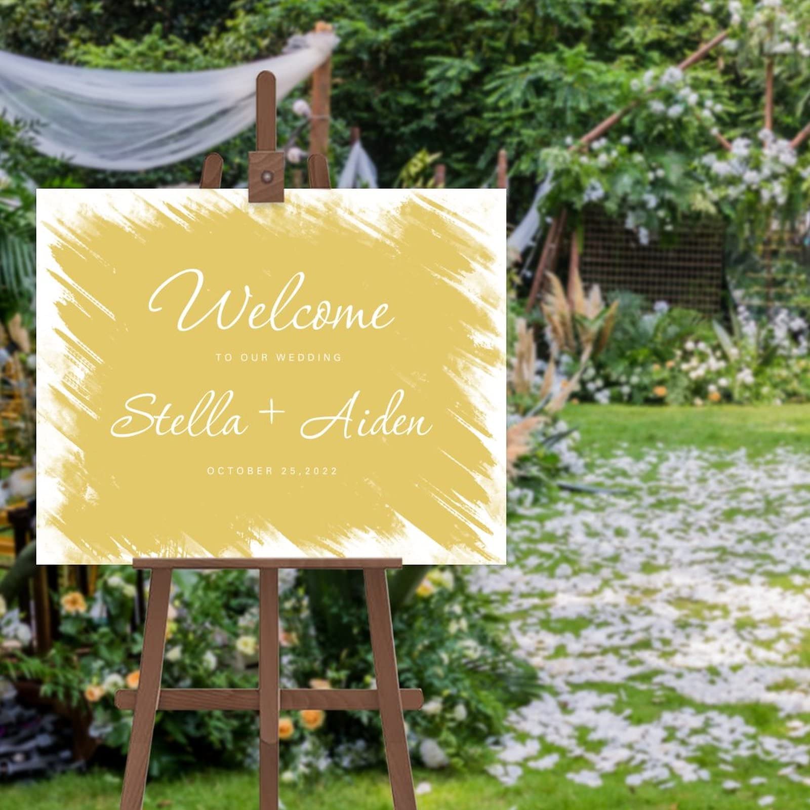 Prosty znak powitalny na ślub personalizowany minimalistyczny znak powitalny dostosowany do Twoich imion i dat, prezent na parapetówkę dla nowożeńców 45 x 61 cm