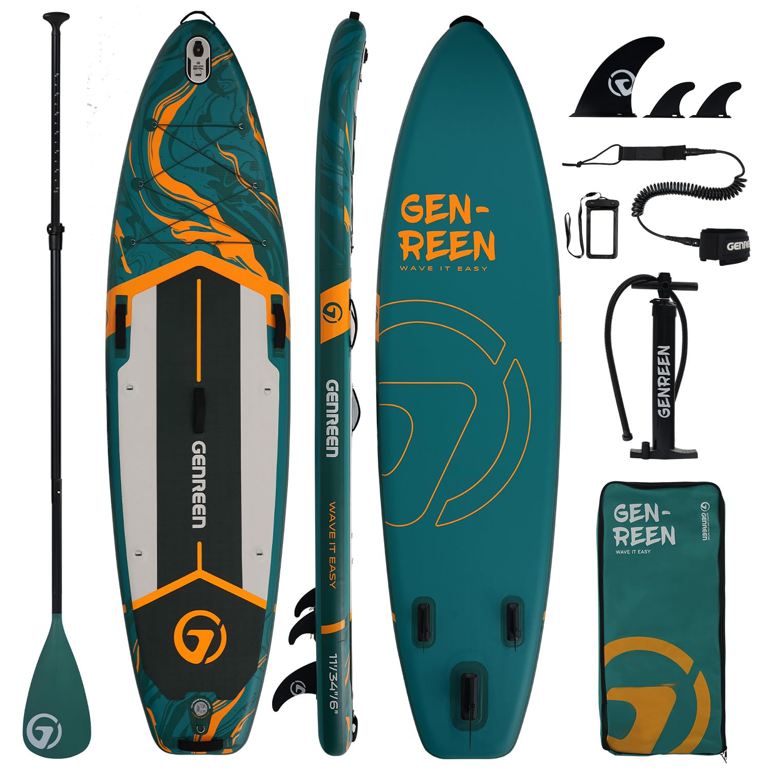 Tavole da paddle stand-up, 11 ft gonfiabili con accessori SUP, non scivola, doppio strato di PVC, motivo Monstera, 33 in extra large, per ragazzi e adulti