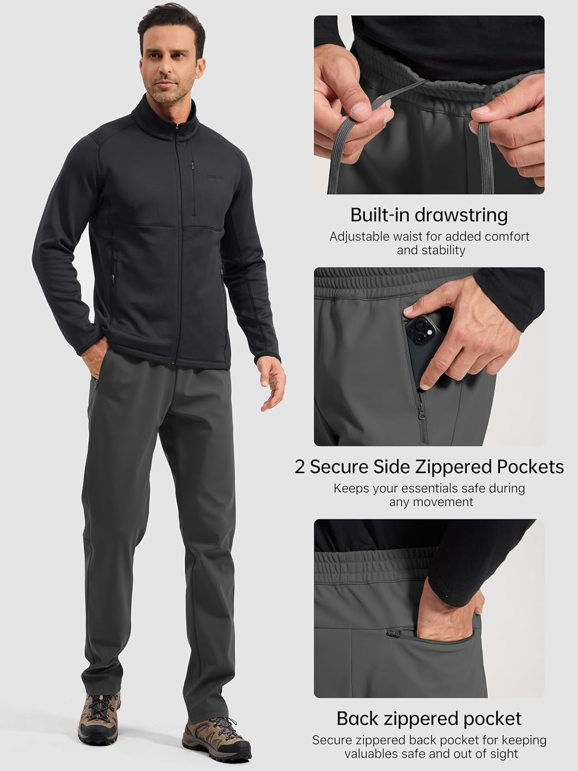 FREE SOLDIER Men's Fleece Lined Winter Pants Waterproof Warm Sweatpants Athletic Thermal Pants - Image 6