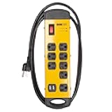 Iron Forge Cable 8 Outlet Heavy Duty Surge Protector Power Strip with Built-in Circuit Breaker, 14/3 SJT Black & Yellow with 6 ft Extension Cord