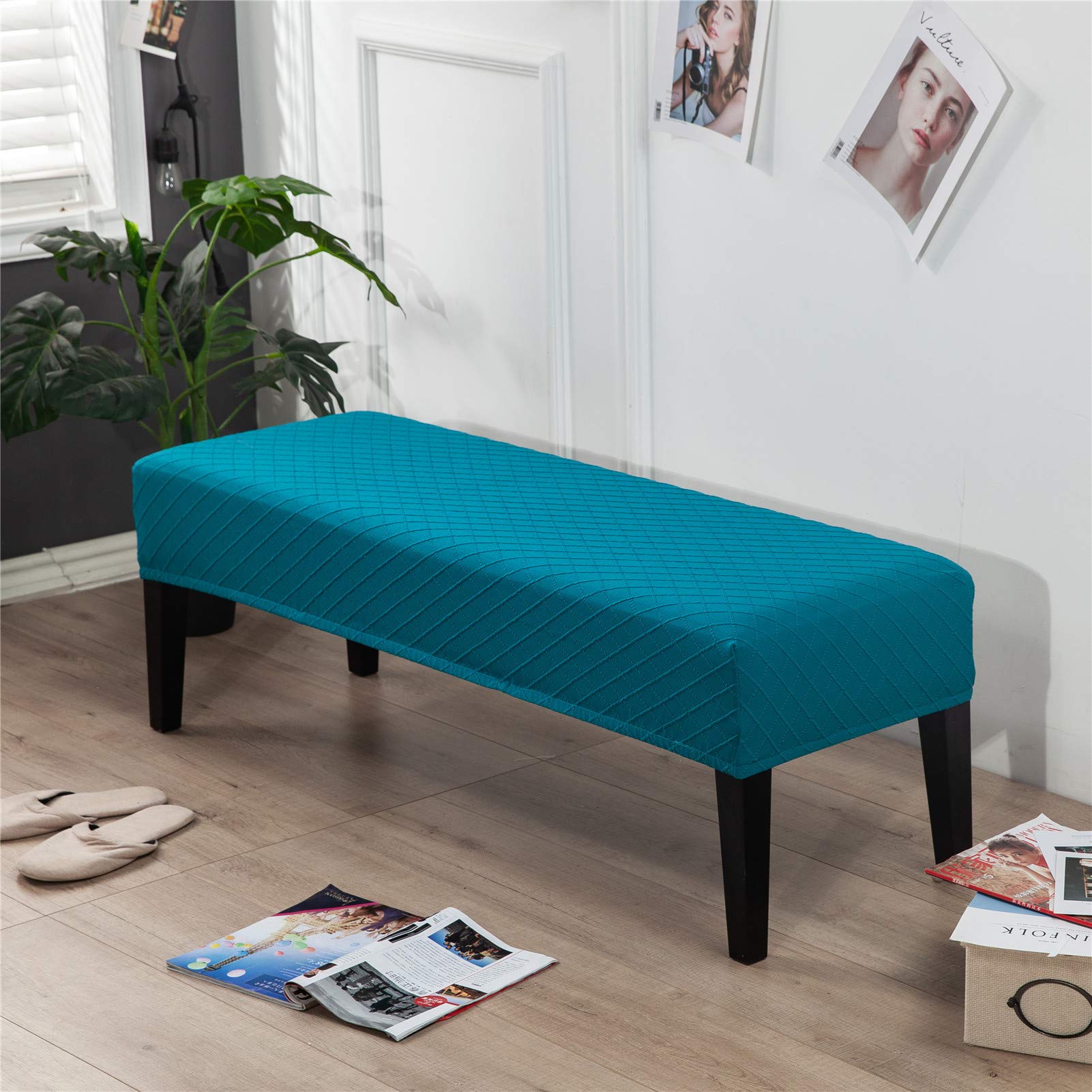 Copripanchina Elasticizzato In Jacquard Grigio Chiaro, Imbottito In Spandex, Rimovibile E Lavabile, Adatto A Panca 112-130 Cm - 3