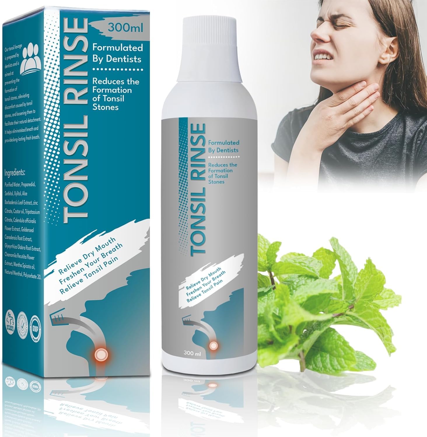 Tonsil Rinse - Tonsil Stone Remover Mouthwash, Natural Mouthwash or Oral Rinse Liquid to Soothe Tonsils, Fight Bad Breath & Relieve Dry Mouth, Alcohol-Free & Breath Freshening, 10 FL OZ(1 Btl)