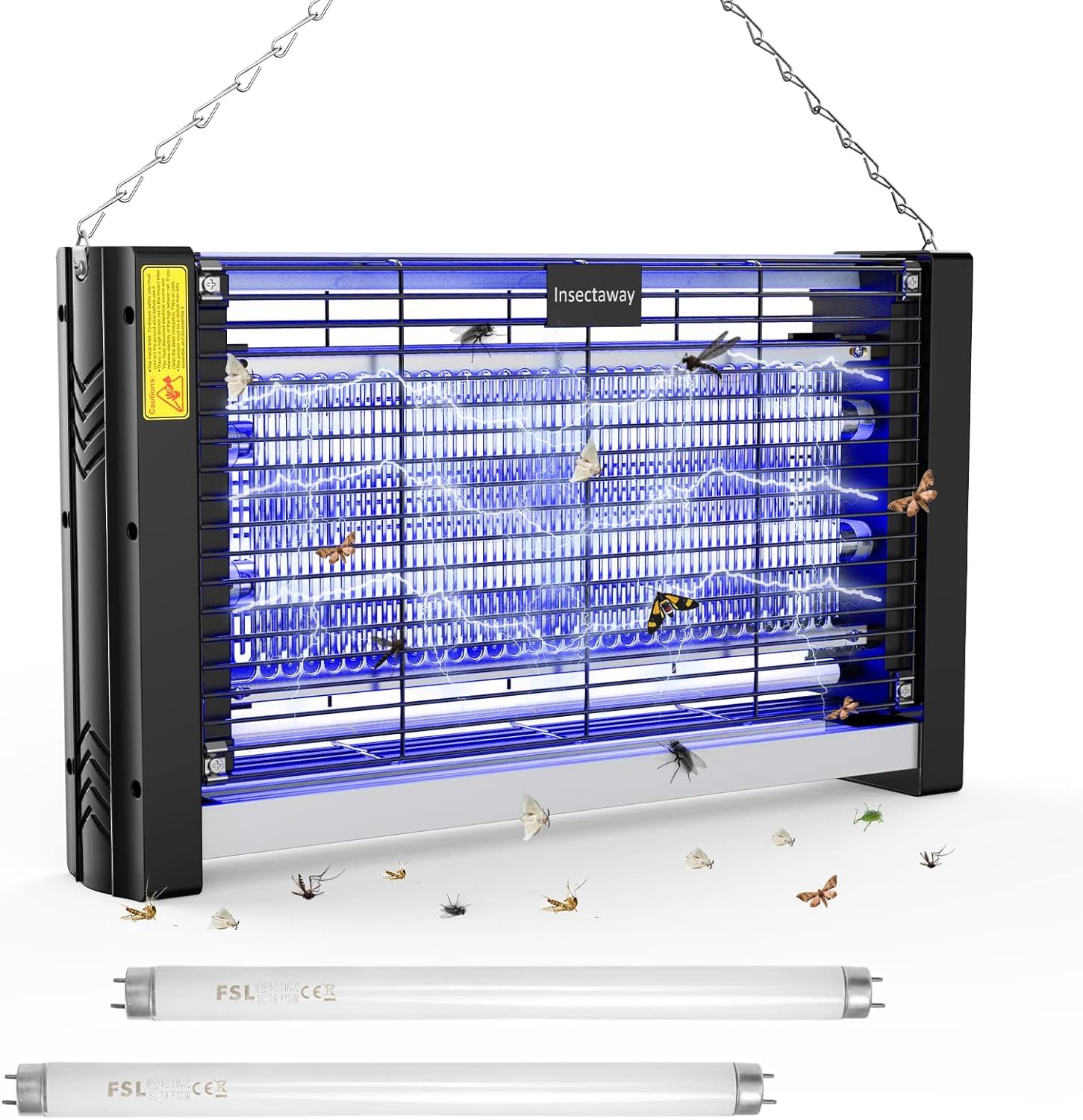 Insektenvernichter Elektrisch, mit Doppeltem Raster, XXL, 2400 V 20W, 2 T8-Lampen, Innenbereich Mückenfalle, Fliegenfalle, Mückenlampe, Hakendesign, geeignet für Haus, Terrasse