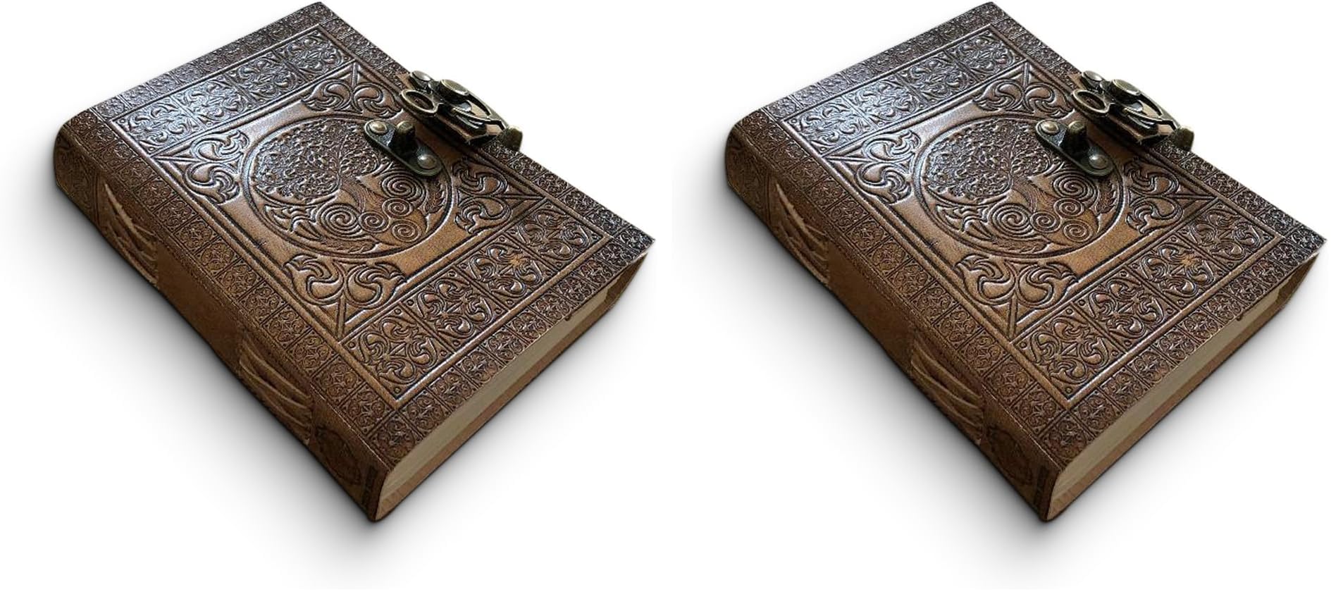 DreamKeeper Handgefertigtes Ledertagebuch – Reisenotizbuch mit keltischer Prägung – Antikes Lebensbaum-Design – Wunderschönes handgefertigtes Buch als Geschenk oder Reisenotizbuch (Packung mit 2)