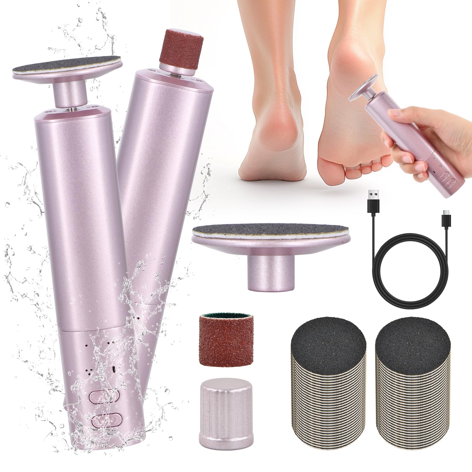 2 en 1 Lima Electrica Pies Durezas, Quita Durezas para Pies, Pedicura Profesional para Pies, Removedor de Callos Electrico para Secos y Agrietados Talones, 6 Velocidades Ajustables