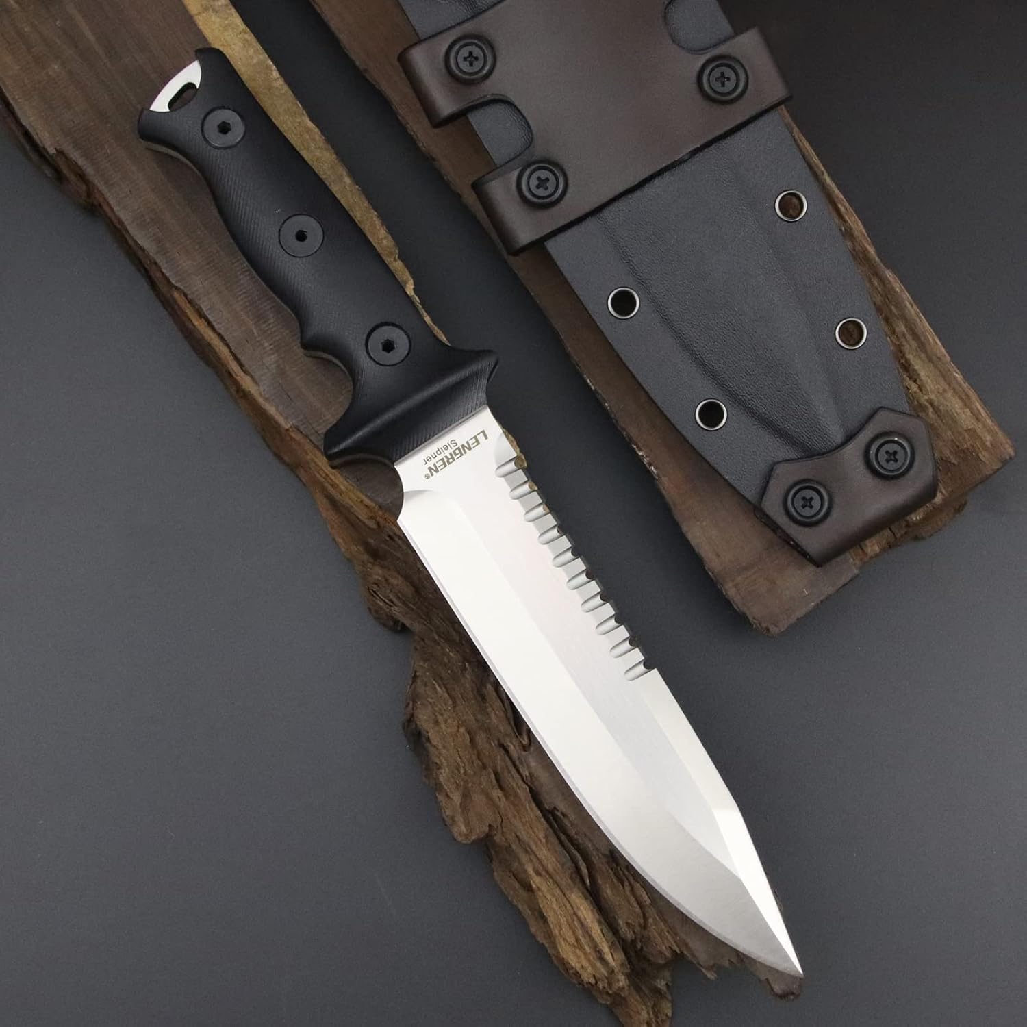 Tactical 11.5 Inches Full Tang Jungle Primitive Fixed Blade,Sharp Dorsal Tooth and Camping Survival Knife,Sleipner Steel G10 Handle,Kydex Sheath (White)