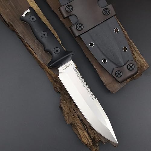 Miniatura 6 de LENGREN Cuchillo táctico de 11.5 pulgadas de jungla primitiva hoja fija, diente dorsal afilado y cuchillo de supervivencia de campamento, mango de