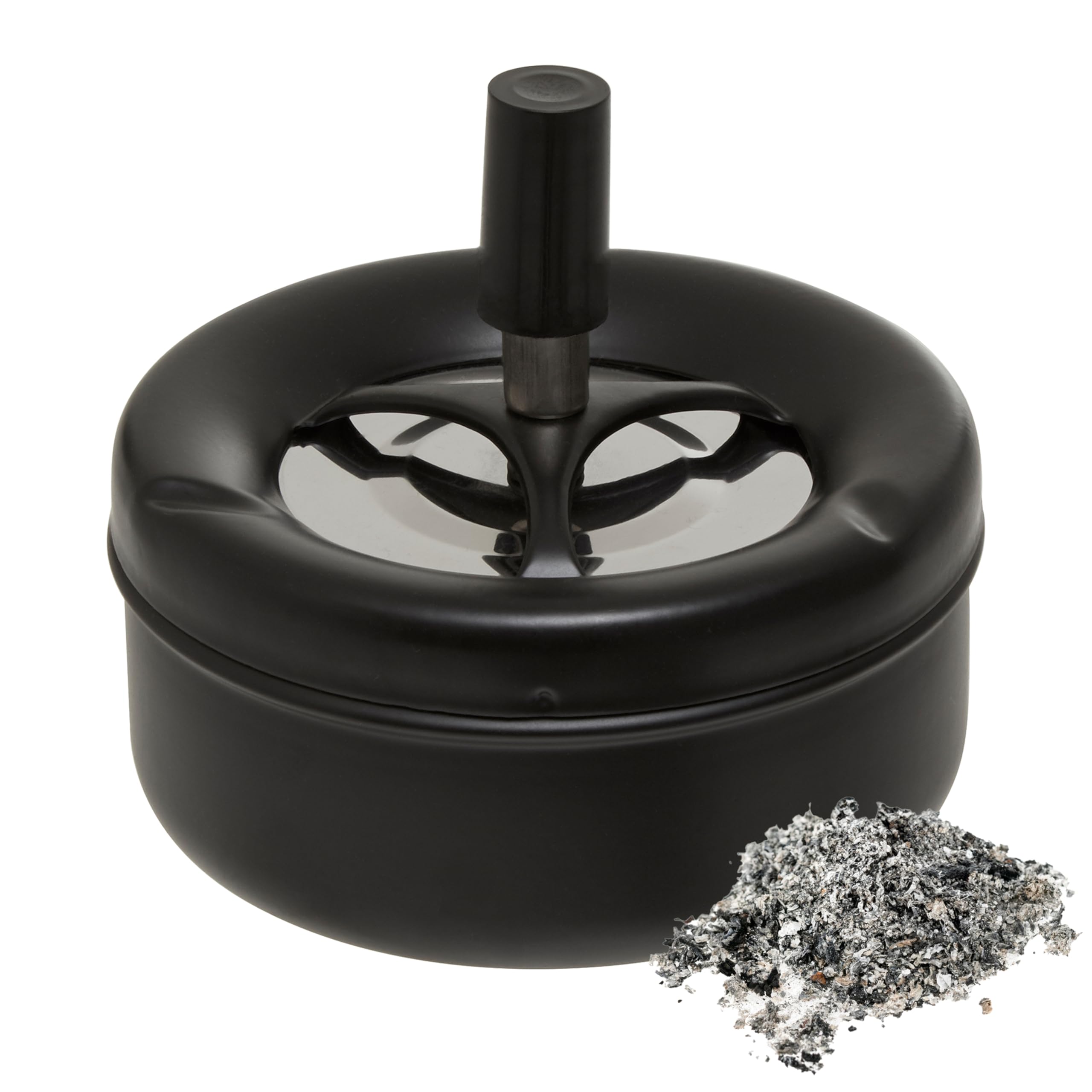 Premier Housewares Medium Black Spinning Ashtray | Stylish Matte Finish Ashtray with Removable Lid | Lightweight and Durable Smoking Accessory for Home Use