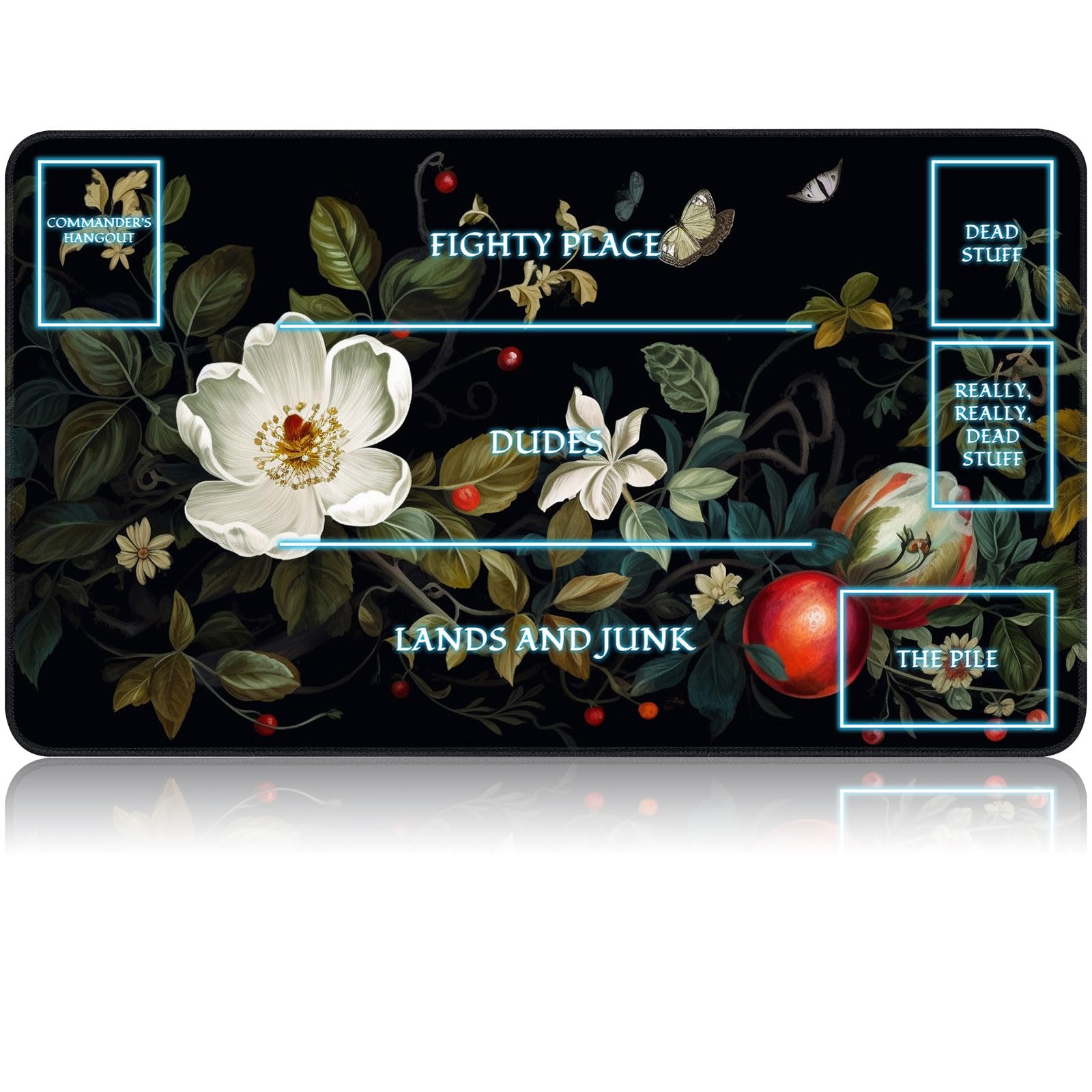 for MTG Game Playmat, for Magic TCG Rubber Play mat,Tabletop Card Playmats with Smooth Surface,Trading Card Inked Game Mat with White Zones,Battle Game,Wildflowers in Black