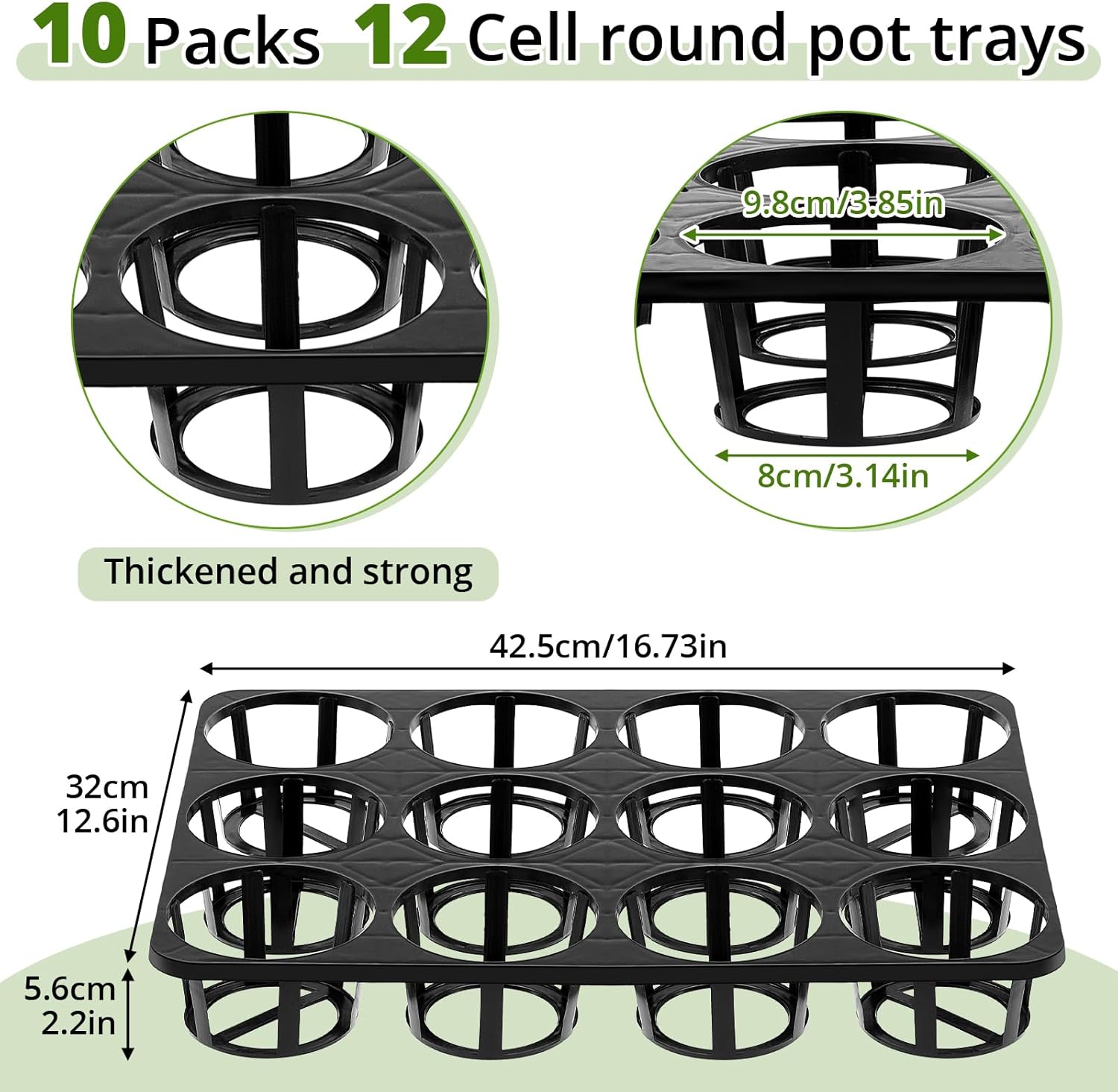 Vercraft 10 Pcs 12 Cell Nursery Planter Pots Trays 16.73" x 12.6" Plastic Pots Plant Tray for 4 Inch Round Nursery Planter Seedling Tray Flowerpot Carrier Transporting
