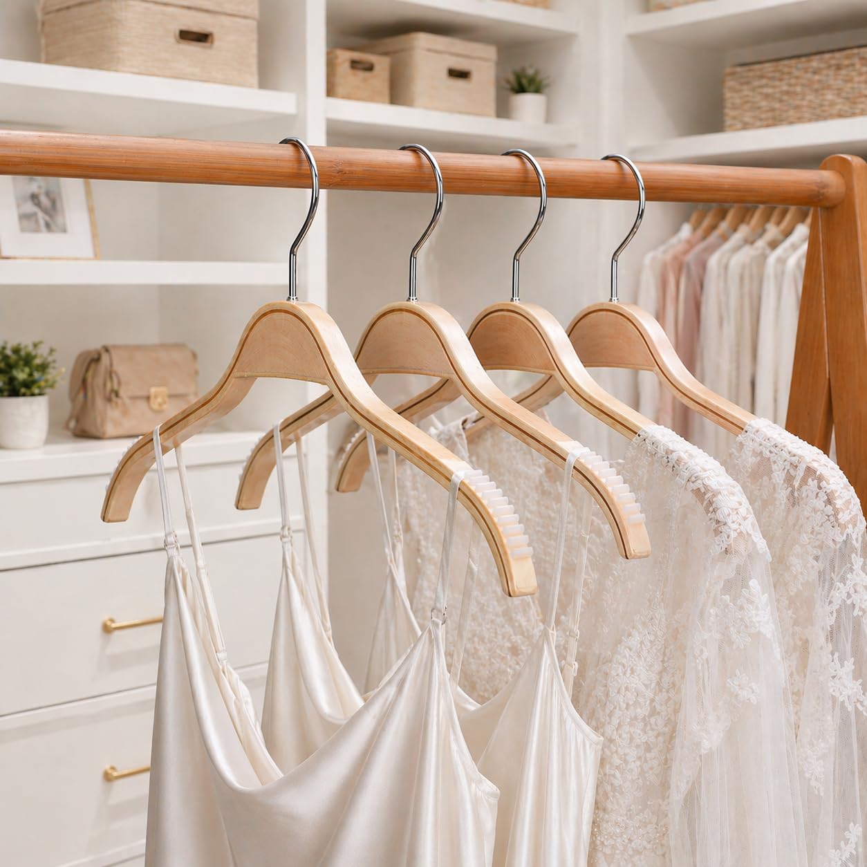 Cintres fins en bois massif GCROS gain de place pour pulls et robes
