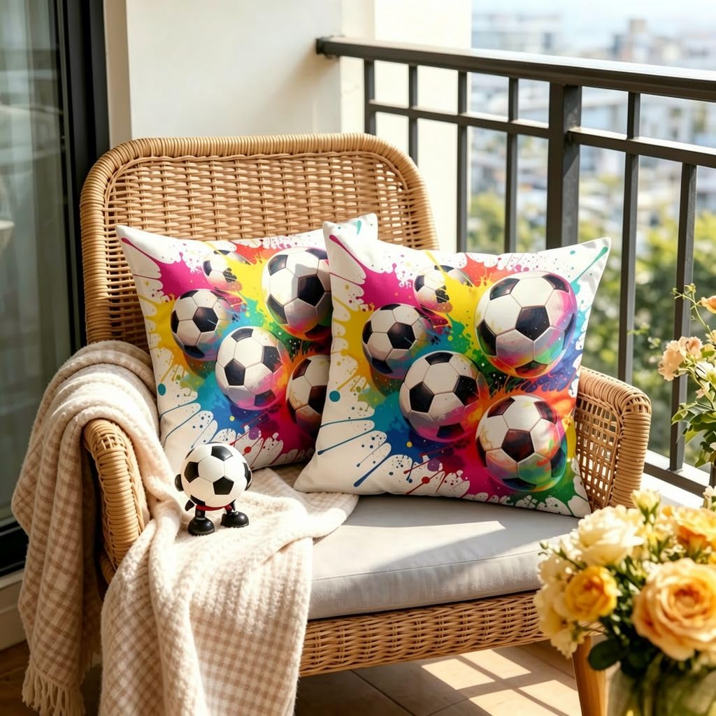 Rainbow Graffiti SoccerLinen Pillow Covers -14x14