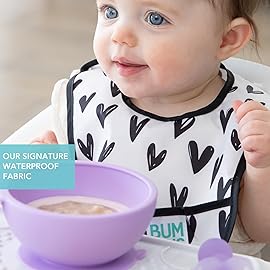 Bumkins Bibs, for Baby Girl or Boy, Infant 3-9 Months, Essential Must Have for Eating, Feeding, Baby Led Weaning, Mess Saving Waterproof Soft Fabric, Starter Bib 2-pk Hearts, XOXO Black and White