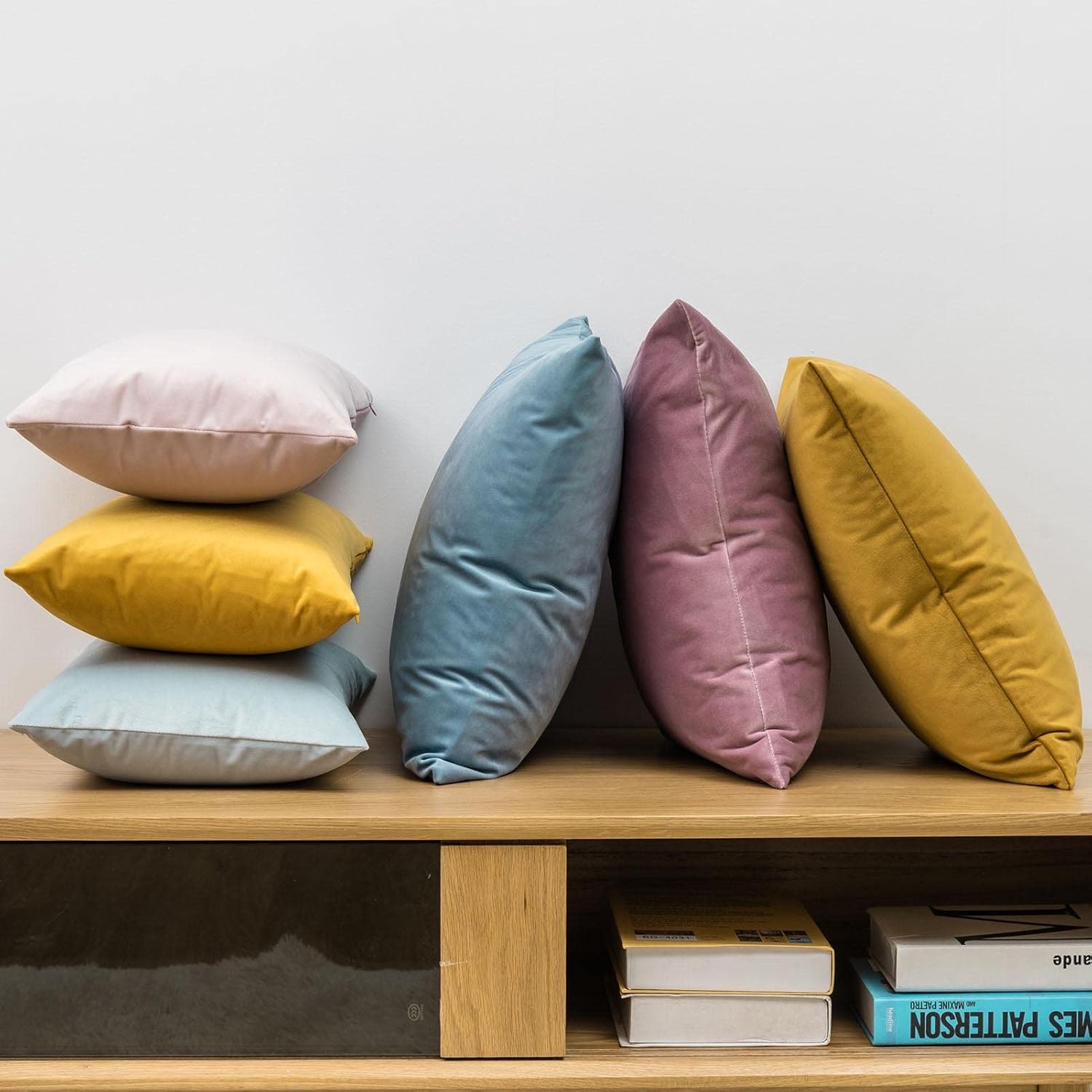 JUSPURBET Light Blue Throw Pillow Covers Set of 2 Decorative Velvet Pillow Covers for Couch Sofa Bed Soft Cushion Covers Cases with Invisible Zipper for Living Room Home Decor 16x16 inch - Image 5