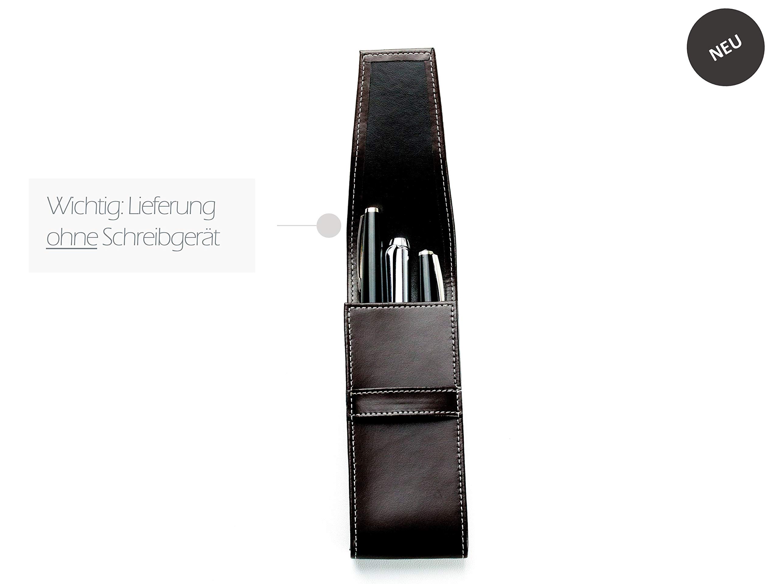 DELMON VARONE - Personalisierbares Schreibgeräteetui Cambridge Top Grain Leder Braun, Echtleder Stifteetui mit Verschlusslasche für 3 Schreibgeräte, Federtasche für Kugelschreiber, Bleistift & Füller