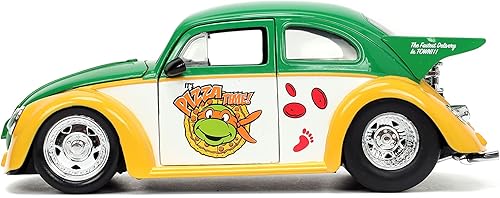 Miniatura 5 de Jada Teenage Mutant Ninja Turtles 1:24 1959 Volkswagen Drag Beetle - Auto fundido a presión y figura de Michelangelo de 2.75 pulgadas, juguetes para