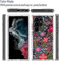 Vista 5 de Funda para Galaxy S23 Ultra, Samsung S23 Ultra S918U con protector de pantalla de vidrio templado, funda protectora de TPU transparente floral