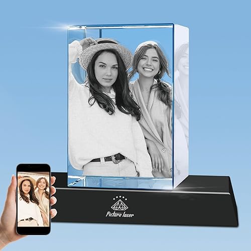 Miniatura 8 de Foto de cristal 3D con base de luz LED, regalos personalizados con tu propia foto, grabado láser imágenes 3D y texto personalizado, pequeño