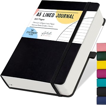 STATIONERY ISLAND A5 Lined Notebook, 360 Pages Thick Journal Notebook, Ruled Journal Black Hardcover with 100gsm for Writing, Working, Studying, Diary