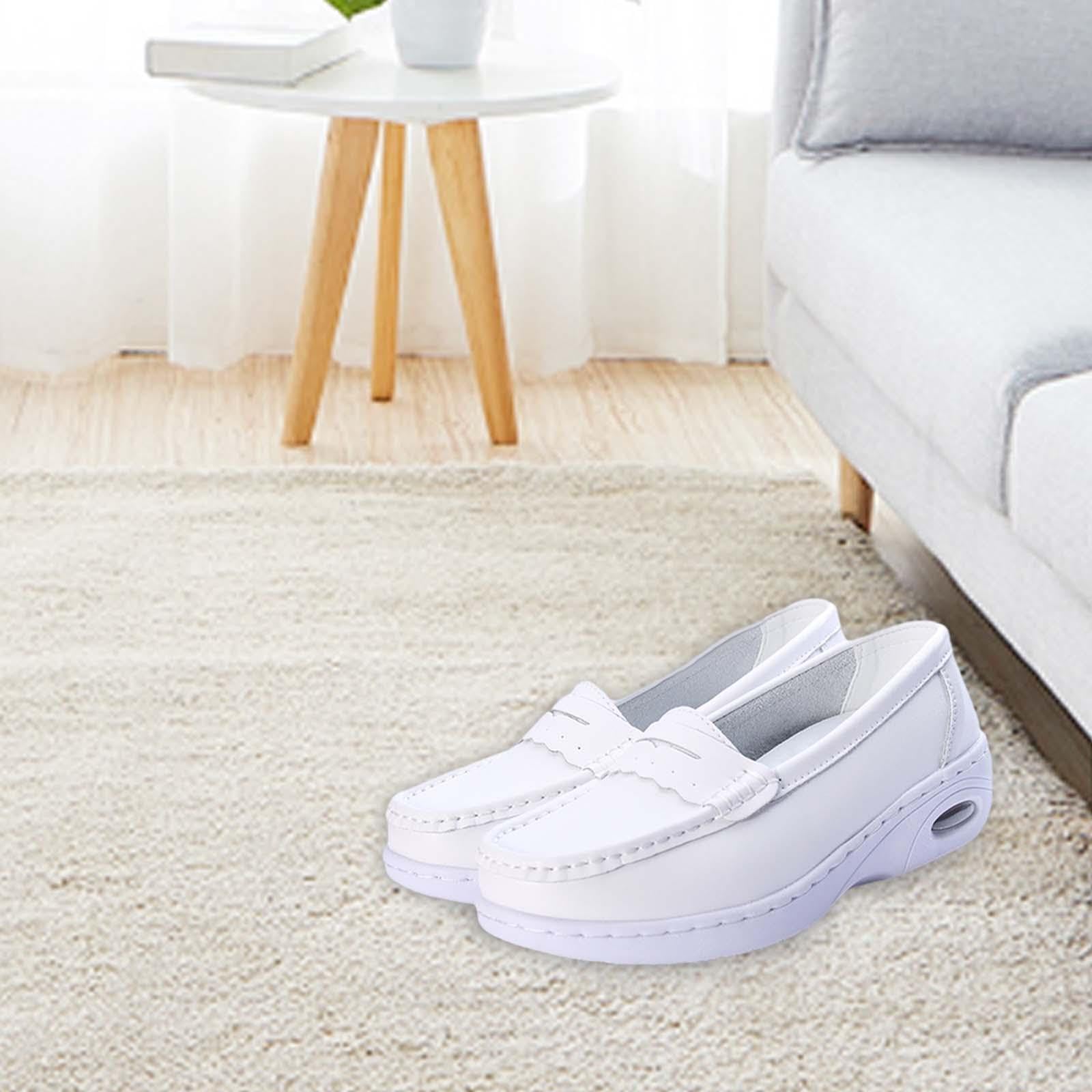 Amagogo Zapatos de Enfermera para Mujer, Calzado Plano, Zapatos para Caminar, Zapatos Casuales cómodos, Mocasines de Enfermera, Zapatos de Cocina Blancos,